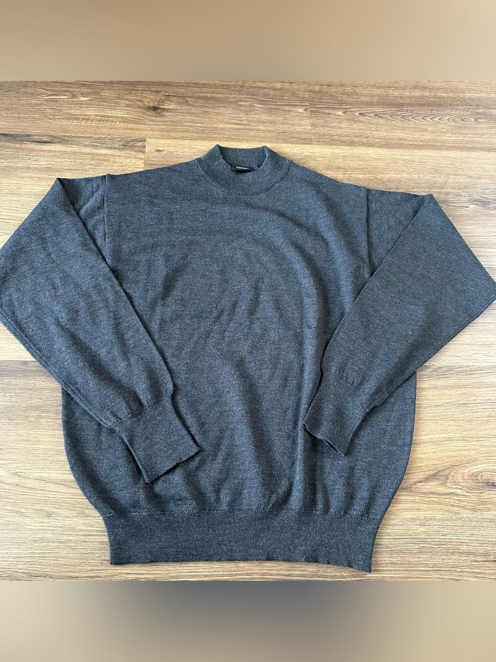 Expert By Evergreen 100% Merino Wool Gray Mock Neck Sweater Men Medium Preppy